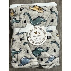 Adirondack Baby Blanket Colorful Dinosaur Gray Fleece Green Blue Yellow Dino New